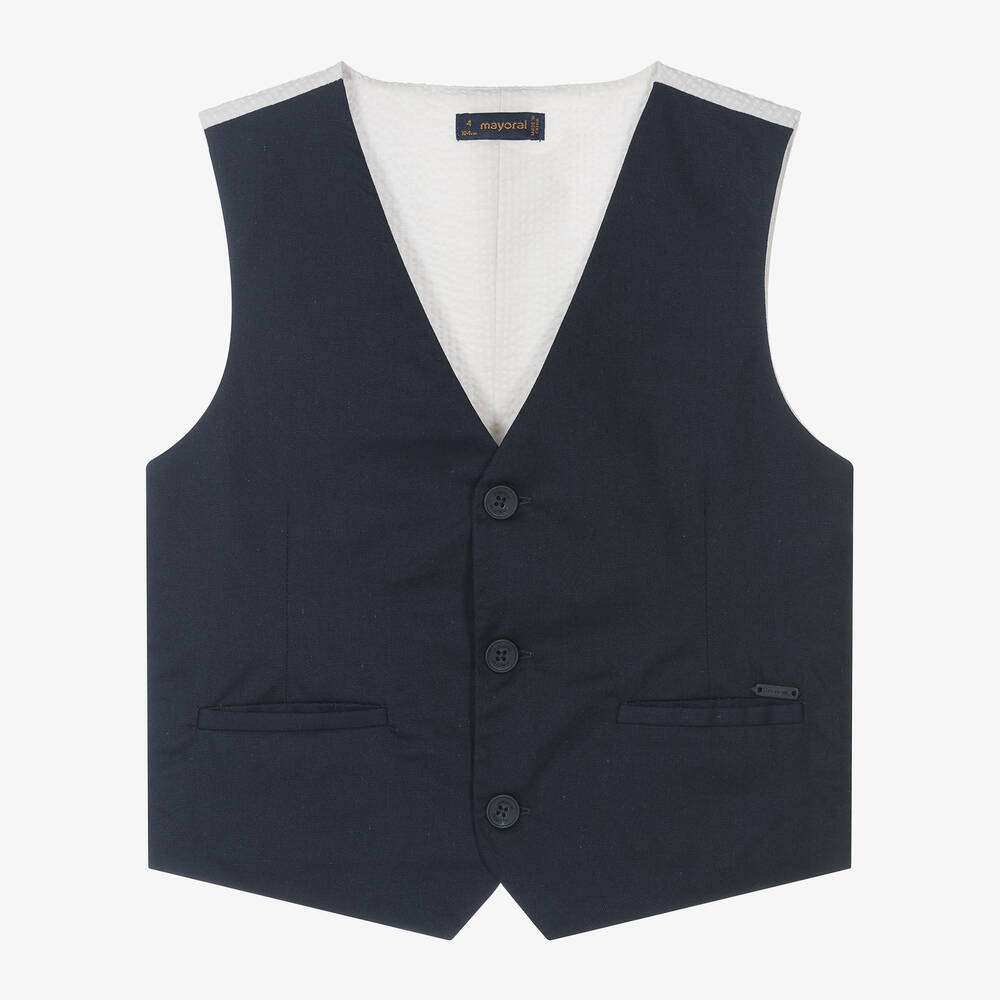 Mayoral-Boys Blue Cotton & Linen Waistcoat | Childrensalon Outlet