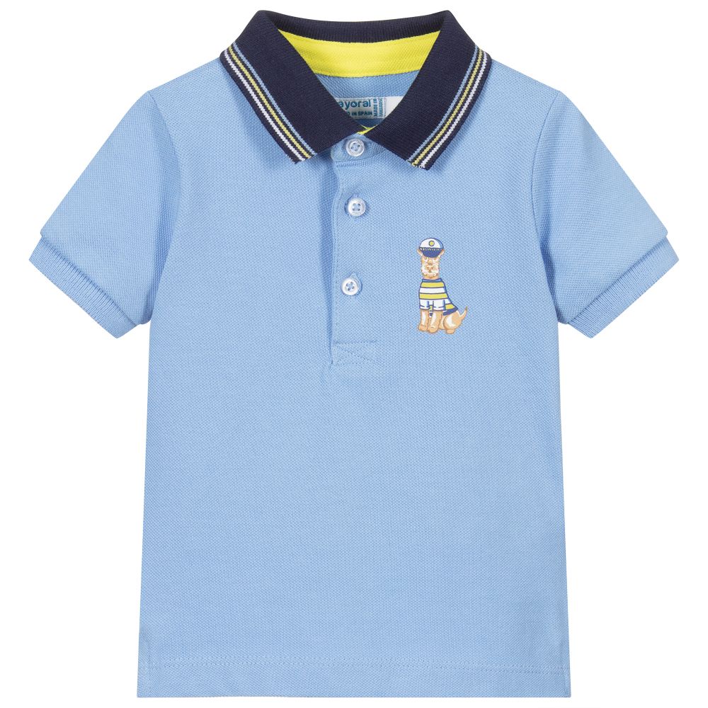 Mayoral - Голубая рубашка поло из хлопка для мальчиков | Childrensalon