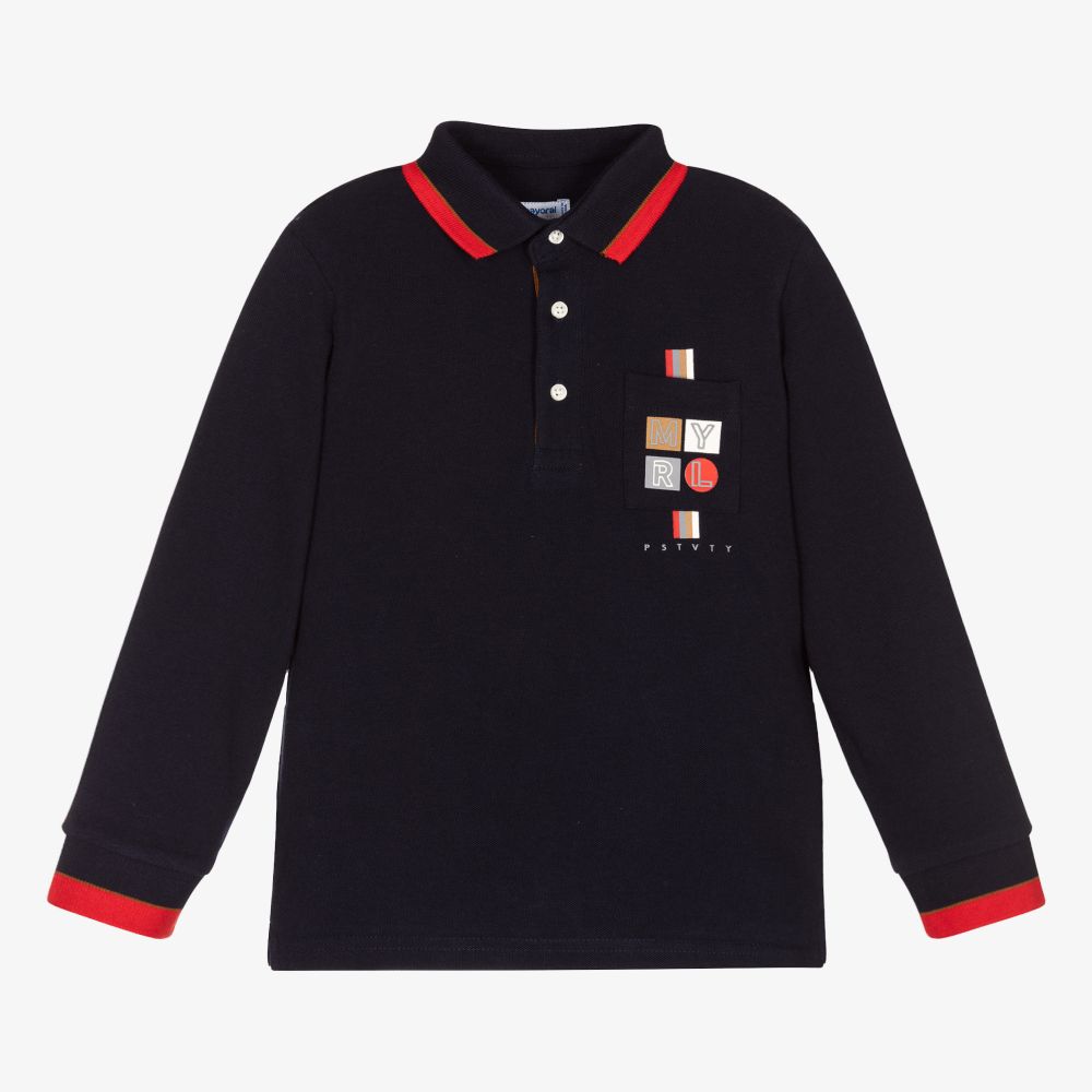 Mayoral Boys Blue Cotton Polo Shirt Childrensalon Outlet