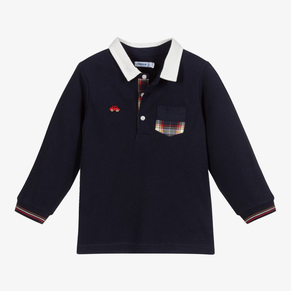 Mayoral-Boys Blue Cotton Polo Shirt | Childrensalon Outlet