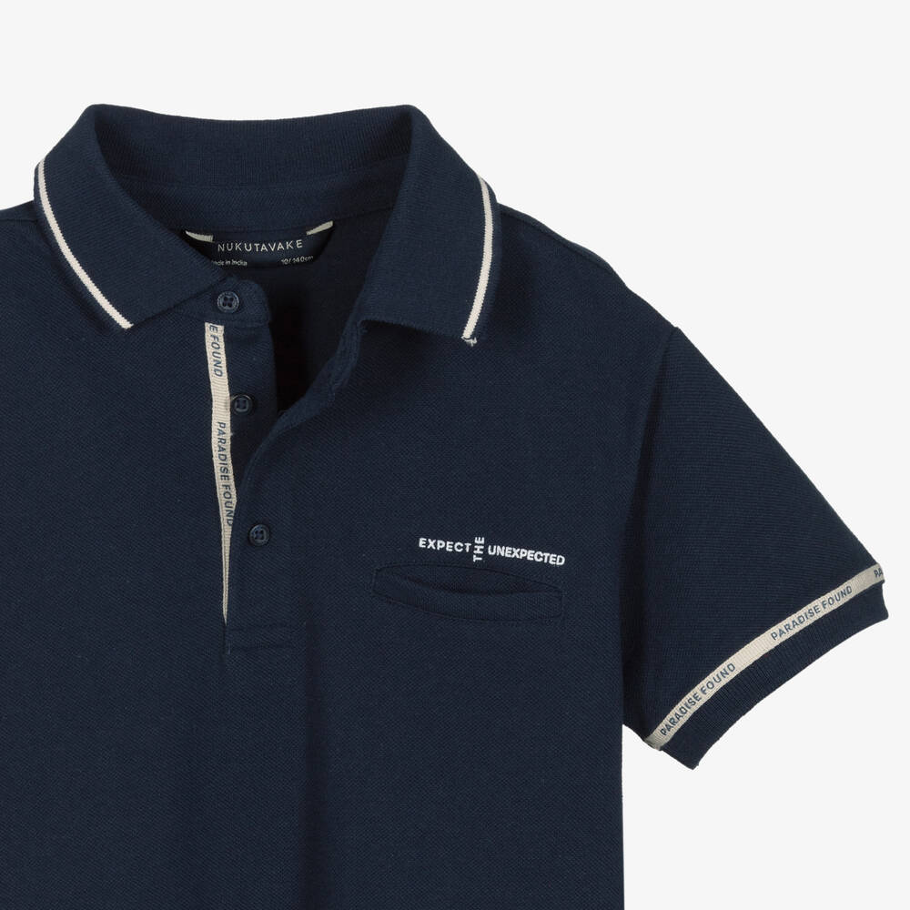 Mayoral Nukutavake-Boys Blue Cotton Polo Shirt | Childrensalon Outlet