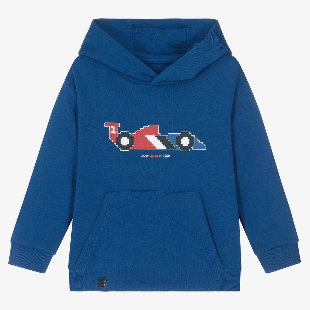 Mayoral - Blauer Baumwoll-Hoodie mit Rennauto | Childrensalon