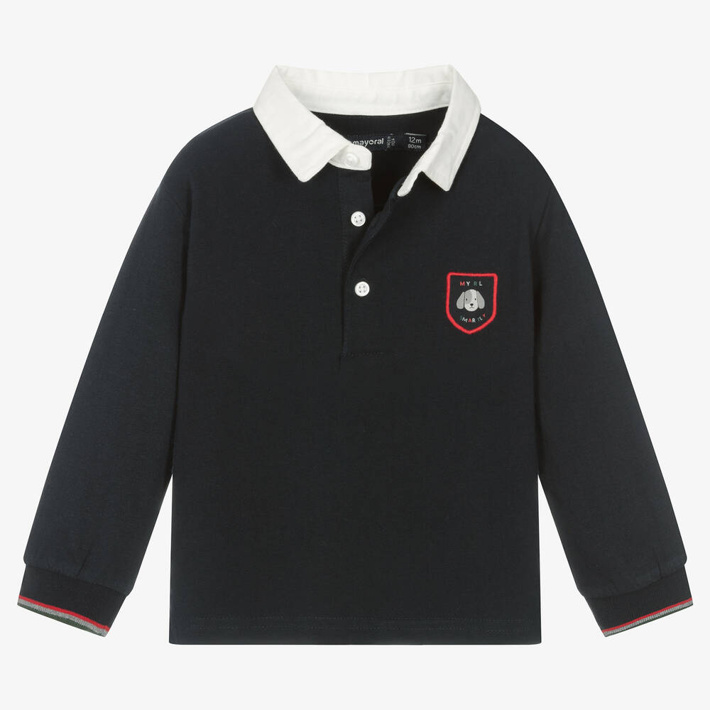 Mayoral-Boys Blue Cotton Rugby Shirt | Childrensalon Outlet
