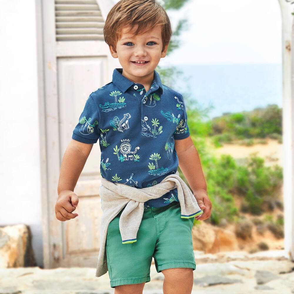 Mayoral-Boys Blue Cotton Safari Polo Shirt | Childrensalon Outlet