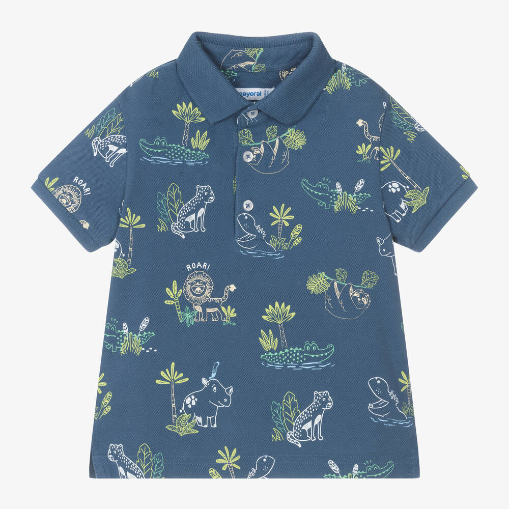 Mayoral-Boys Blue Cotton Safari Polo Shirt | Childrensalon Outlet
