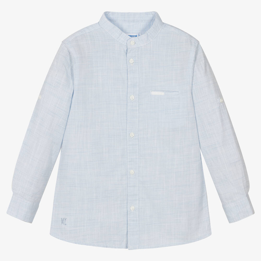 Mayoral-Boys Blue Cotton Shirt | Childrensalon Outlet