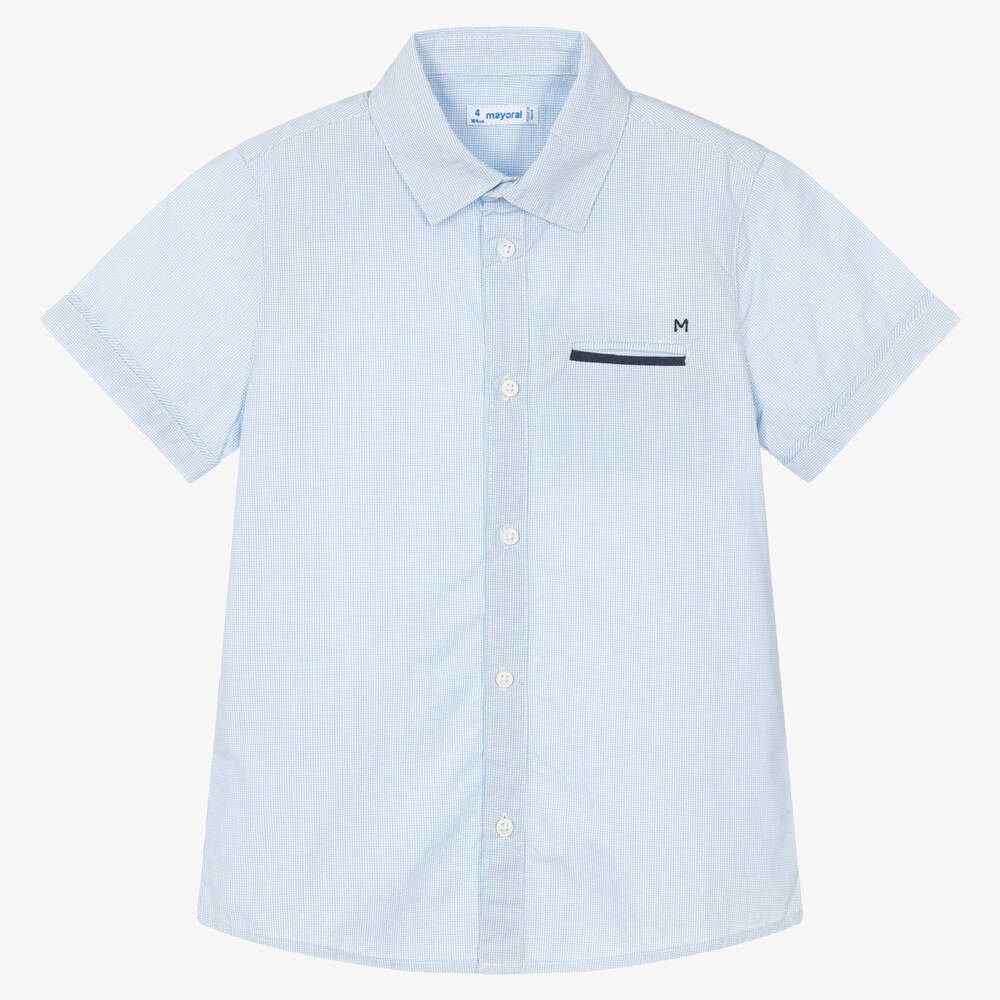 Mayoral-Boys Blue Cotton Shirt | Childrensalon Outlet