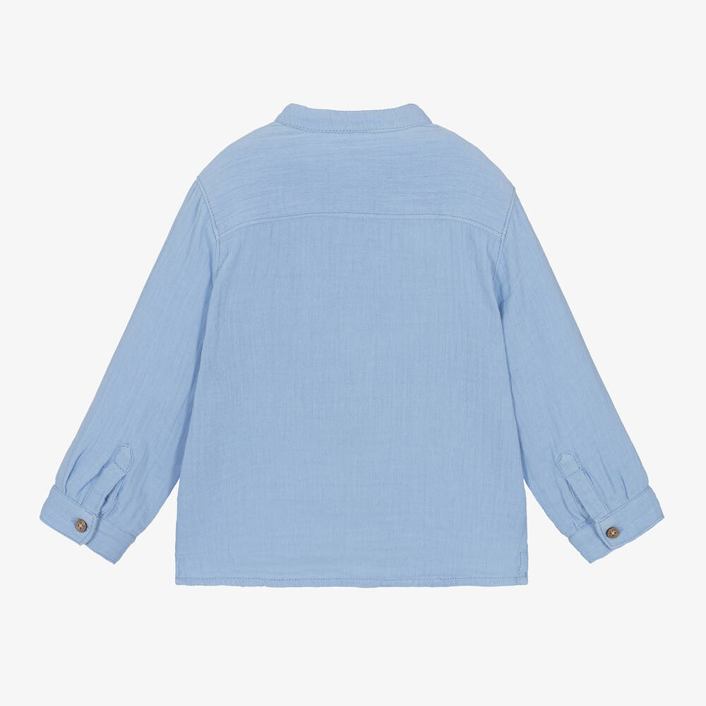 Mayoral-Boys Blue Cotton Shirt | Childrensalon Outlet