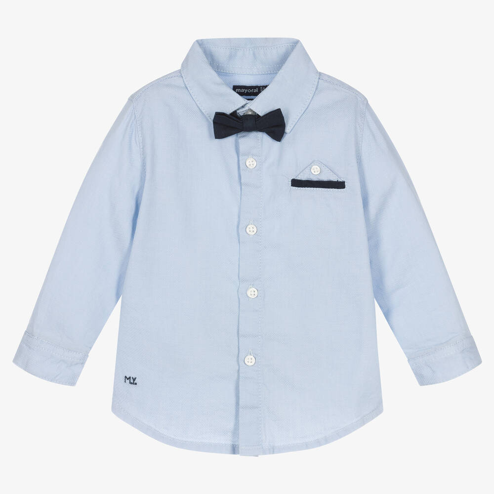 Mayoral - Boys Blue Cotton Shirt & Bow Tie | Childrensalon