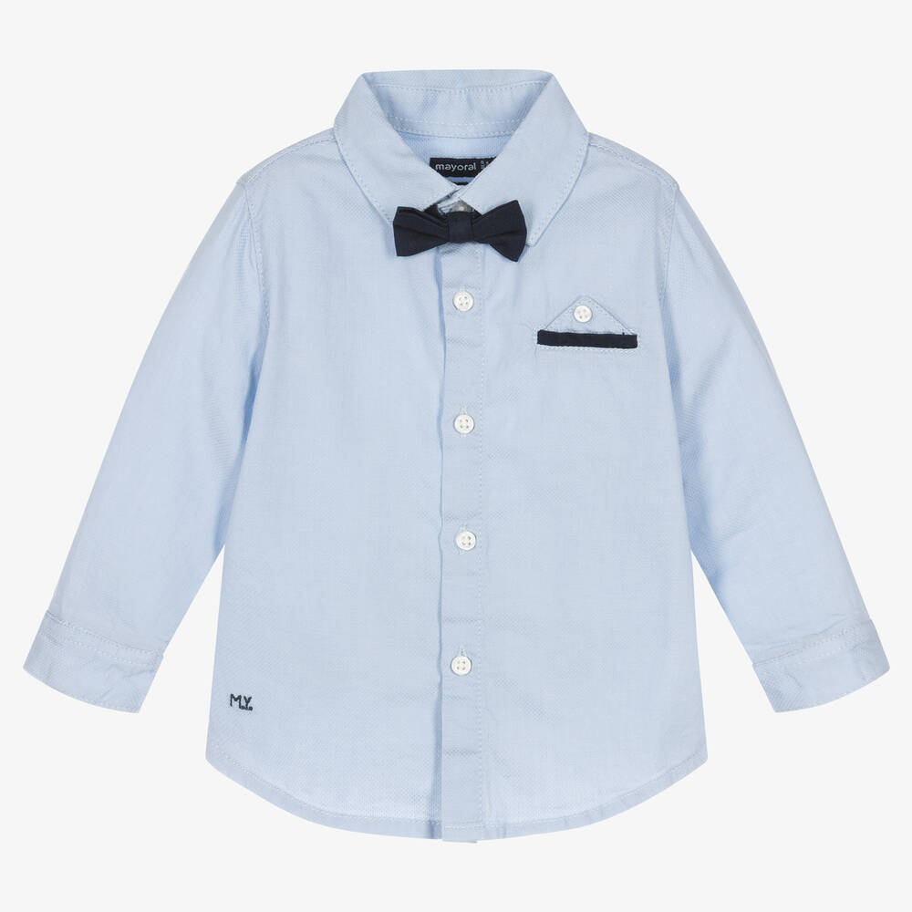 Mayoral - Chemise coton bleu à nœud papillon | Childrensalon