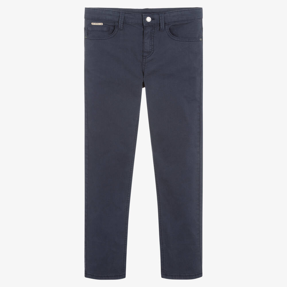 Mayoral-Boys Blue Cotton Slim Fit Trousers | Childrensalon Outlet