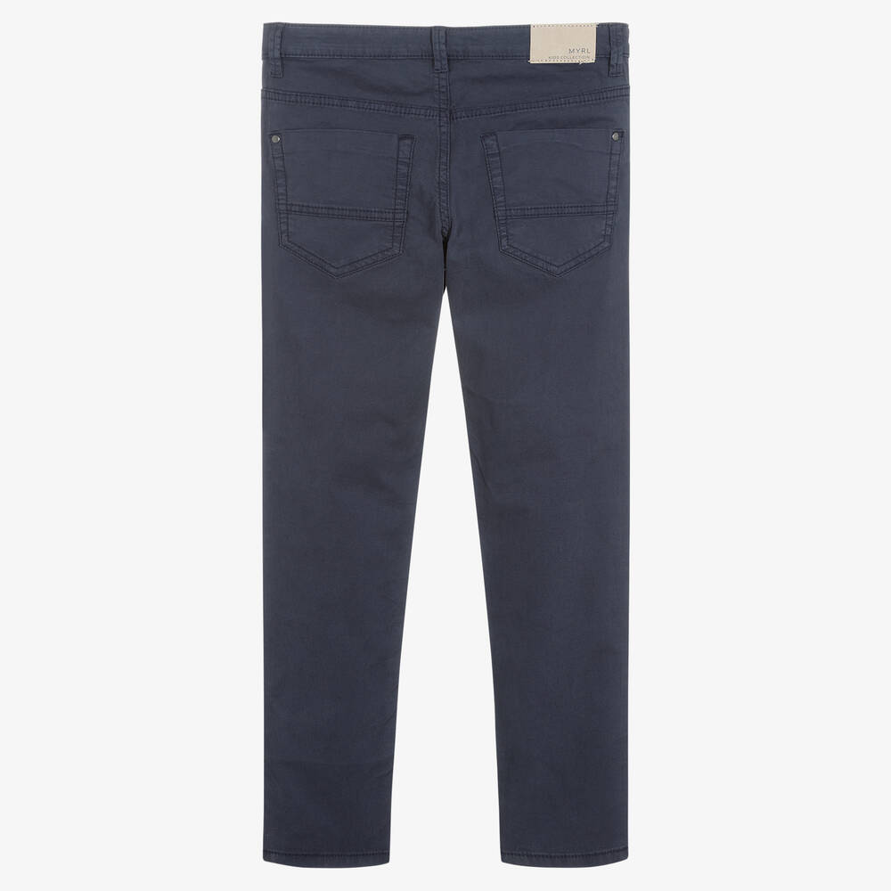 Mayoral-Boys Blue Cotton Slim Fit Trousers | Childrensalon Outlet