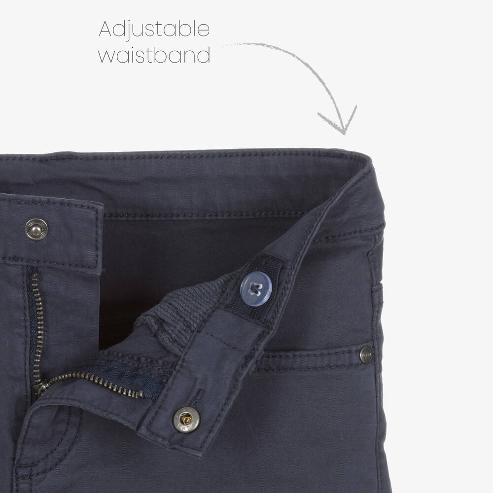 Mayoral-Boys Blue Cotton Slim Fit Trousers | Childrensalon Outlet