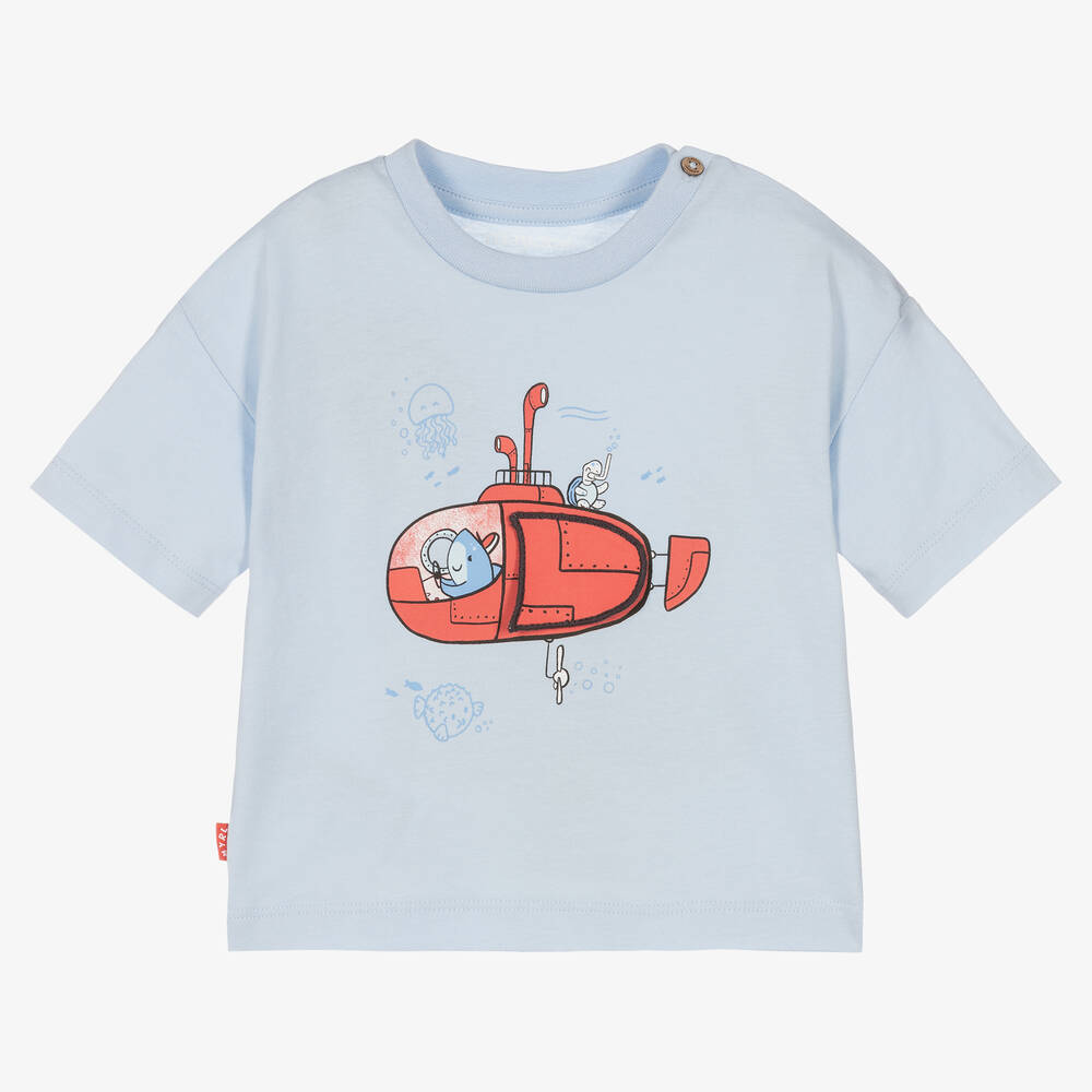 Mayoral - Голубая хлопковая футболка с подводной лодкой | Childrensalon