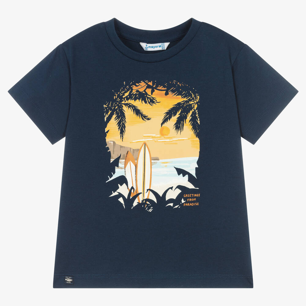 Mayoral - T-shirt coton bleu planche de surf | Childrensalon