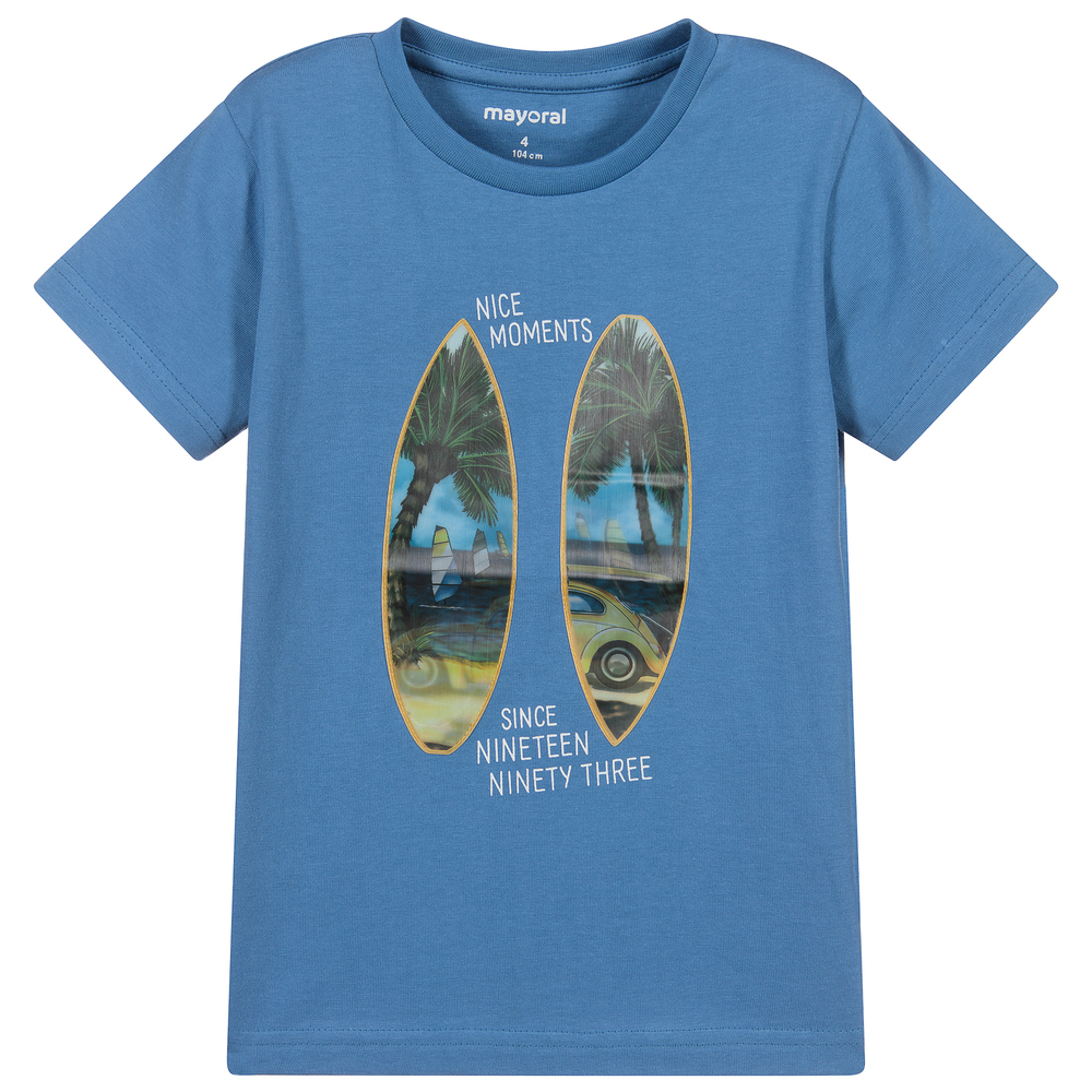 Mayoral - Голубая футболка из хлопка для мальчиков | Childrensalon