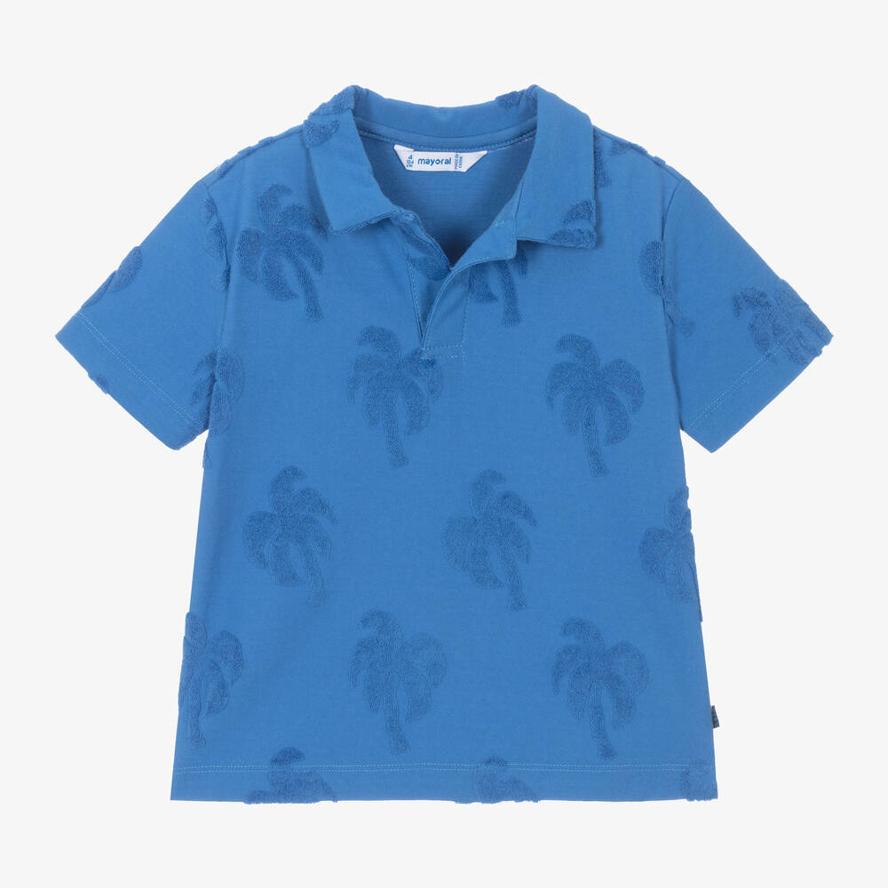 Mayoral Boys Blue Cotton Towelling Polo Shirt Childrensalon Outlet