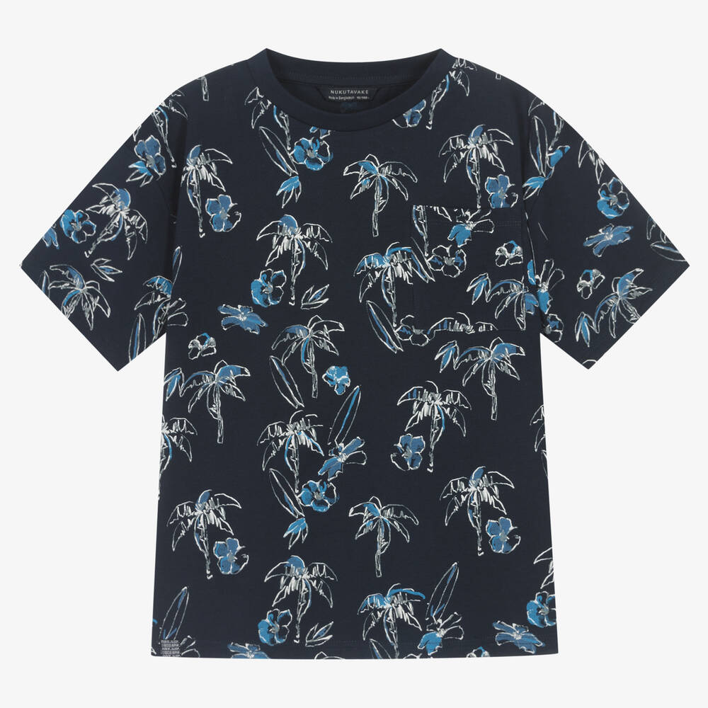 Mayoral - T-shirt bleu tropical en coton | Childrensalon