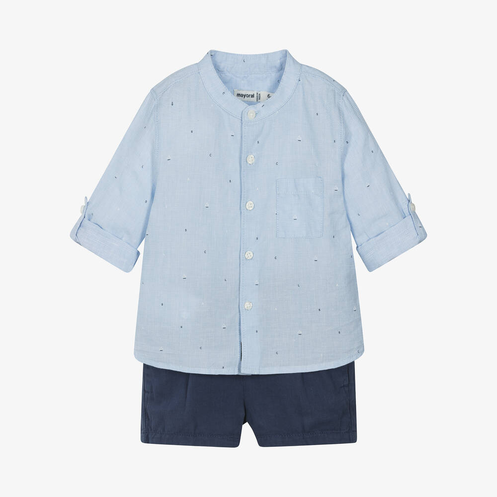 Mayoral-Boys Blue Cotton Twill Shorts Set | Childrensalon Outlet