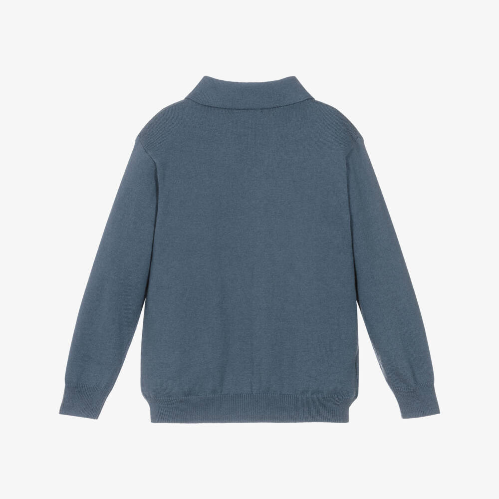 Mayoral-Boys Blue Cotton & Wool Knitted Polo Shirt | Childrensalon Outlet