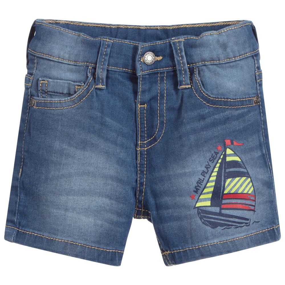 Mayoral - Blaue Jeans-Shorts mit Boot-Print für Jungen | Childrensalon