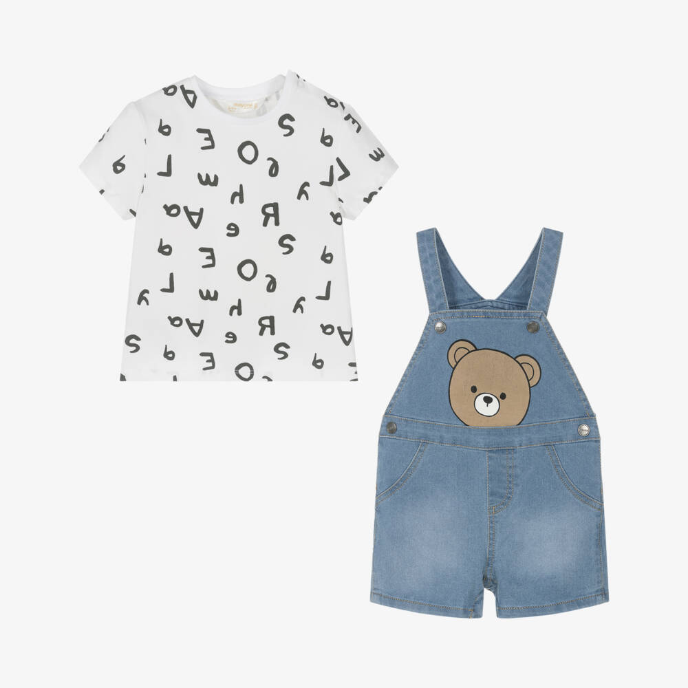 Mayoral Newborn-Boys Blue Denim Romper Set | Childrensalon Outlet