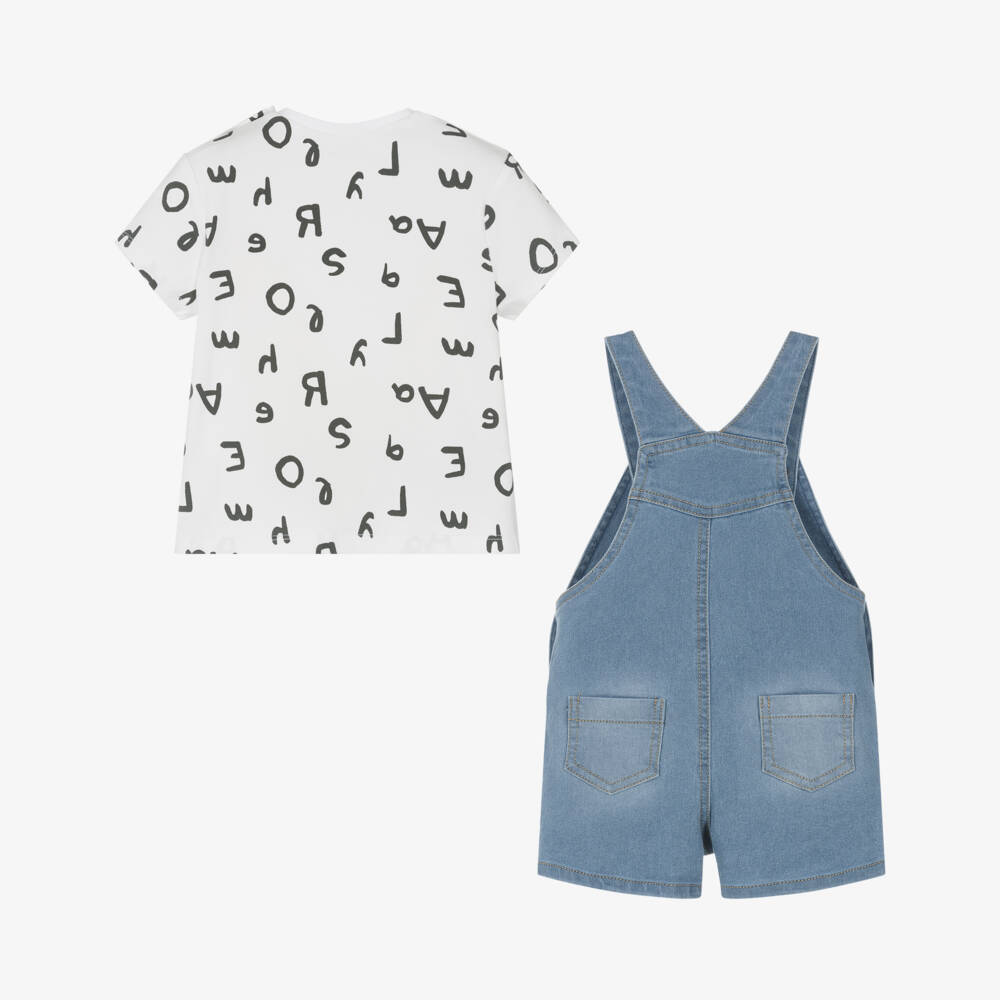 Mayoral Newborn-Boys Blue Denim Romper Set | Childrensalon Outlet