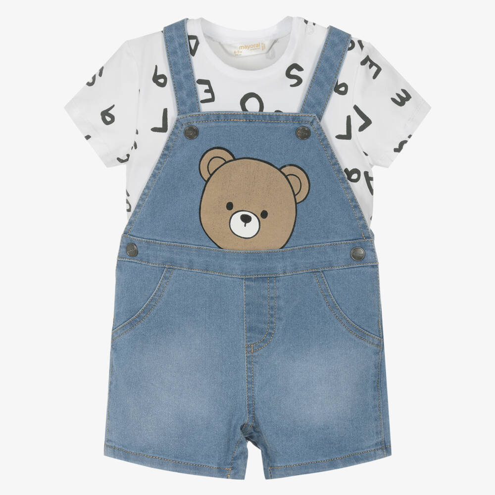 Mayoral Newborn-Boys Blue Denim Romper Set | Childrensalon Outlet