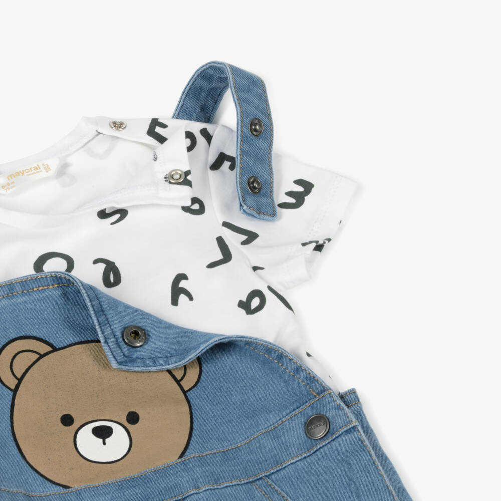 Mayoral Newborn-Boys Blue Denim Romper Set | Childrensalon Outlet