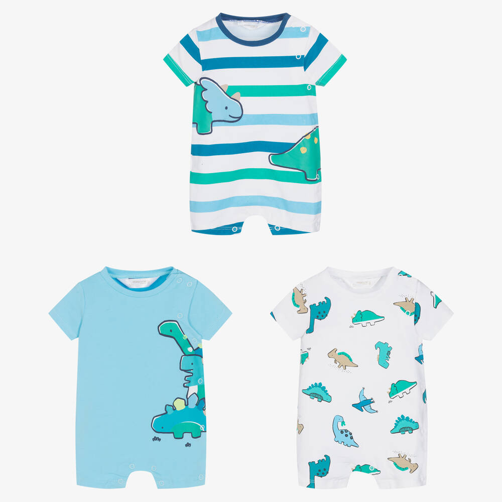 Mayoral - Boys Blue Dinosaur Shorties (3 Pack) | Childrensalon