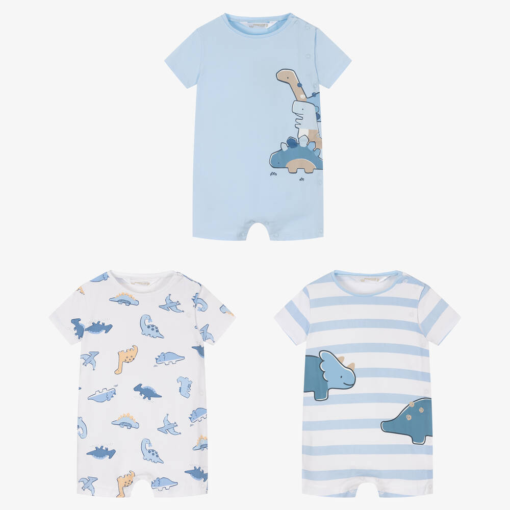 Mayoral - Boys Blue Dinosaur Shorties (3 Pack) | Childrensalon