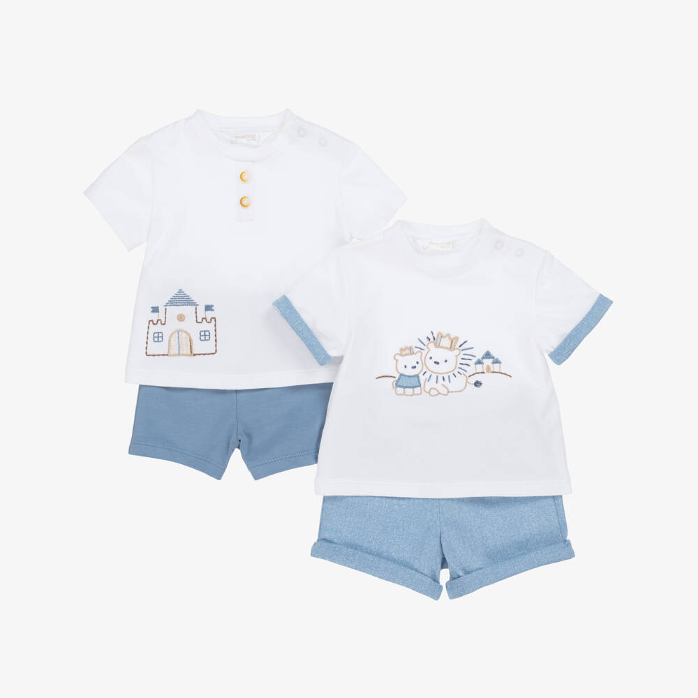 Mayoral Newborn-Boys Blue Duo Cotton Shorts Set | Childrensalon Outlet