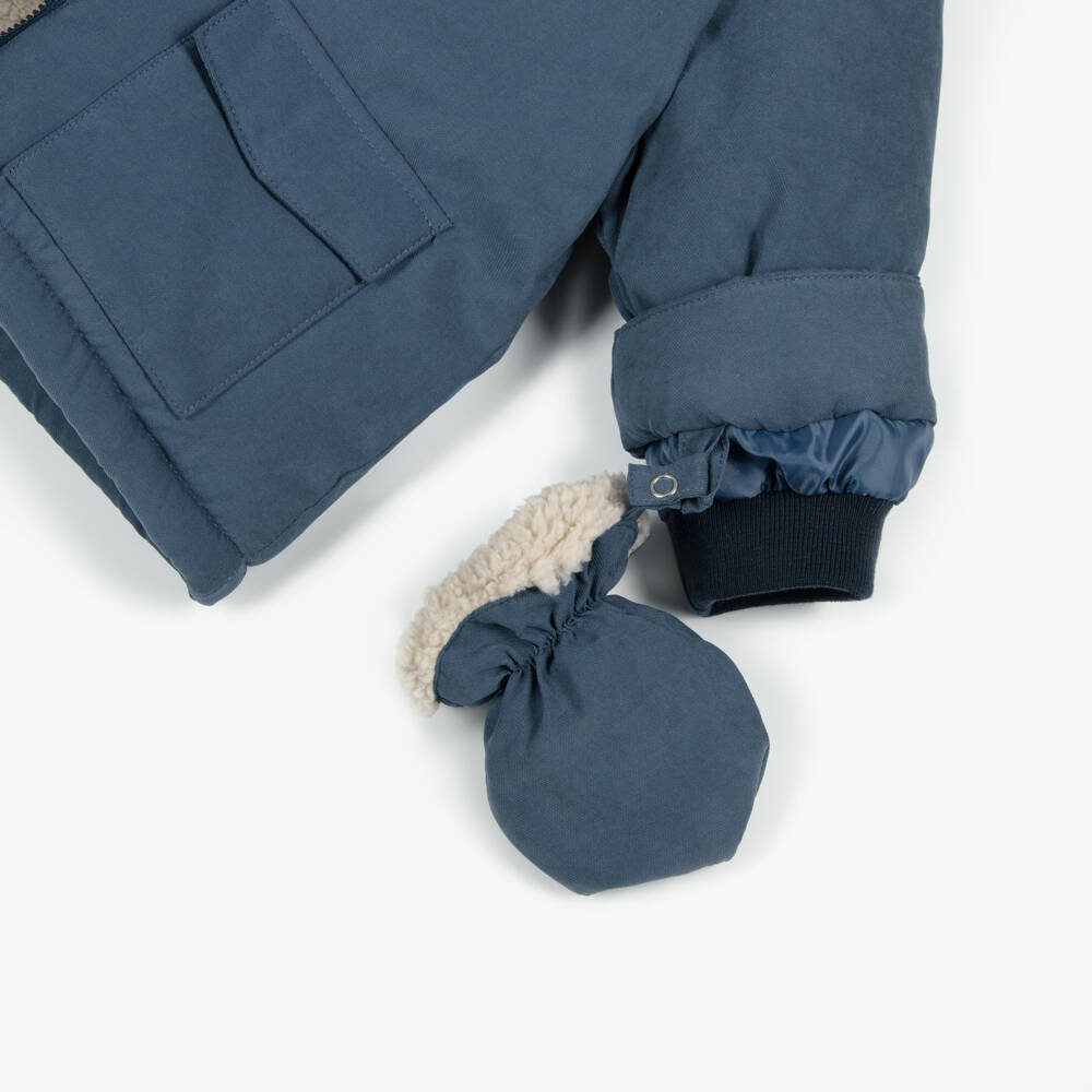 Mayoral-Boys Blue Fleece-Lined Hooded Coat with Mittens | Childrensalon Outlet