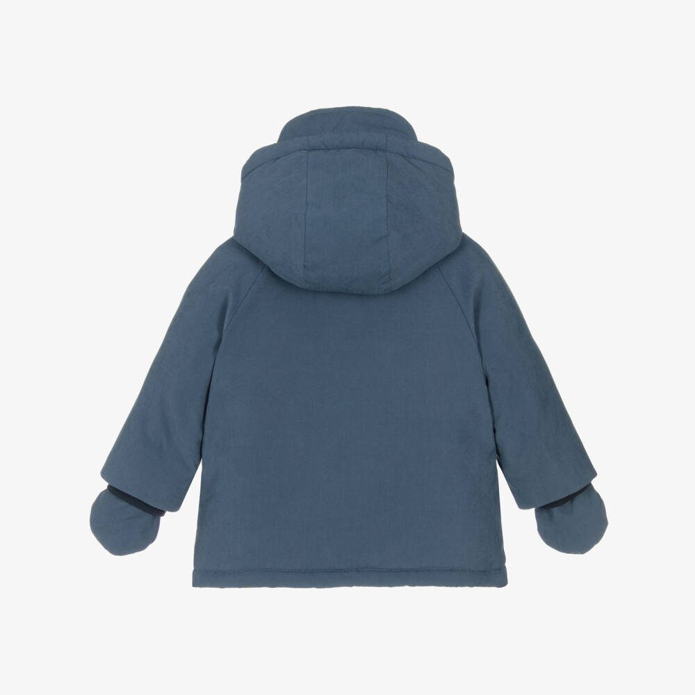 Mayoral-Boys Blue Fleece-Lined Hooded Coat with Mittens | Childrensalon Outlet