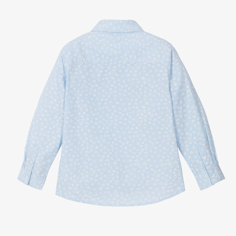 Mayoral-قميص قطن بوبلين لون أزرق بطبعة ورود للأولاد | Childrensalon Outlet