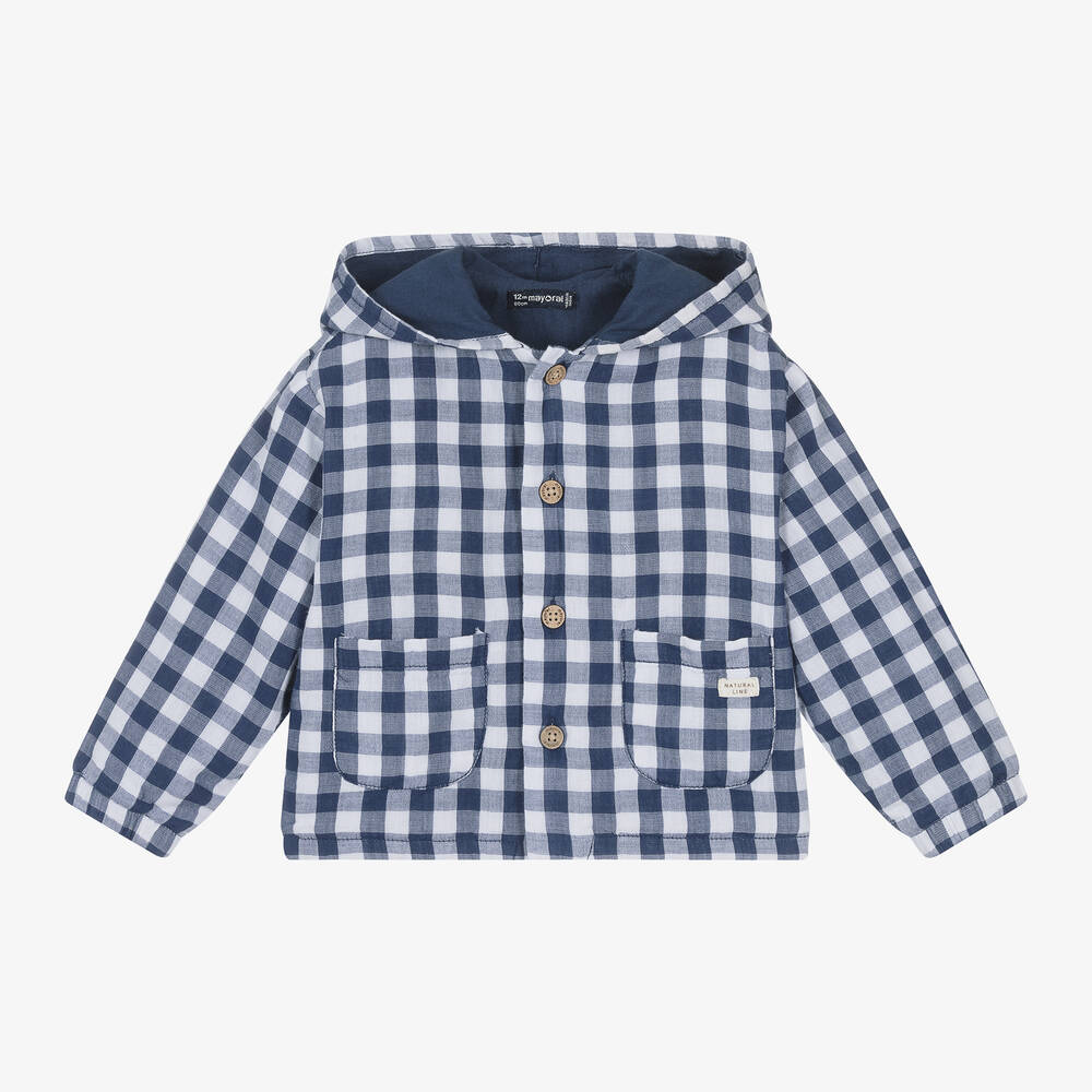 Mayoral Boys Blue Gingham Check Cotton Jacket Childrensalon Outlet