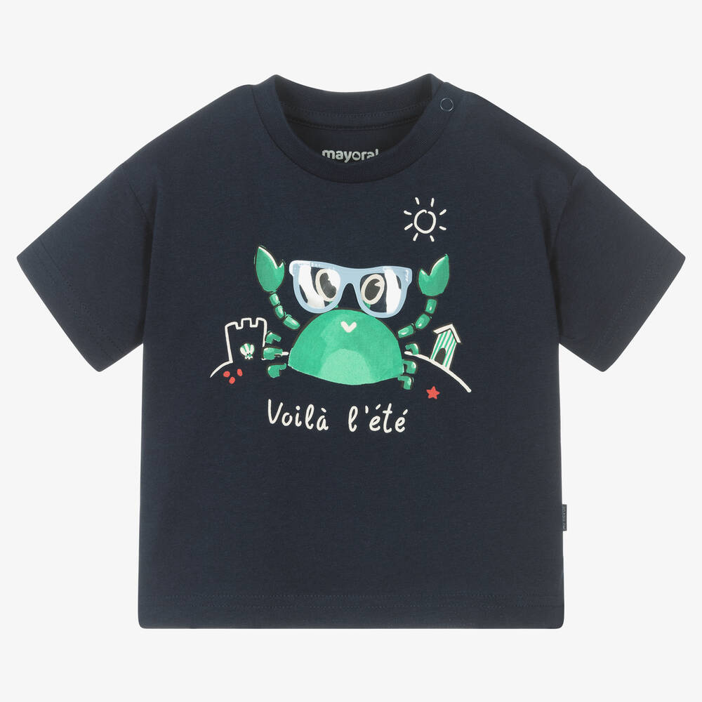 Mayoral - T-shirt bleu et vert en coton crabe garçon | Childrensalon