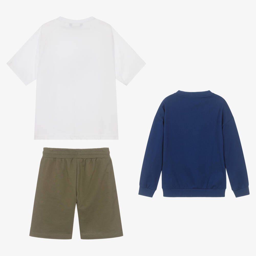 مايورال Nukutavake-طقم شورت قطن جيرسي لون أخضر وأزرق للأولاد | Childrensalon Outlet