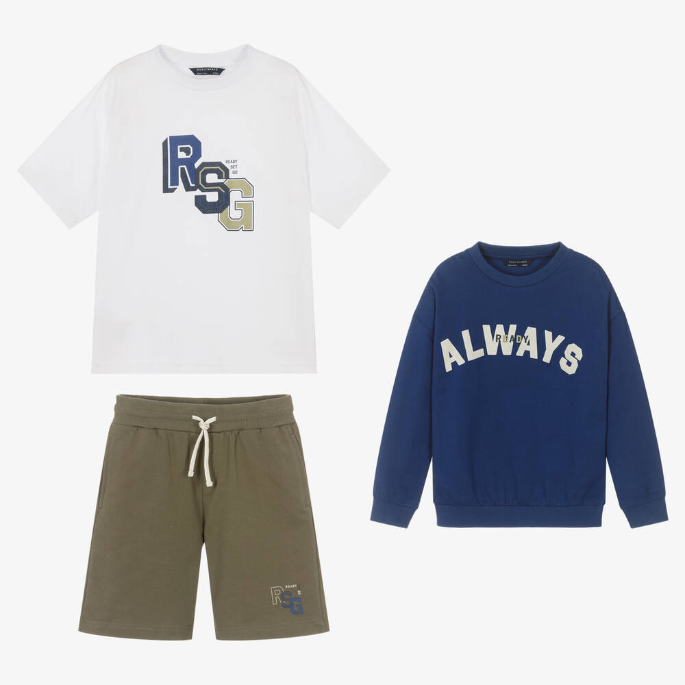 Mayoral Nukutavake - Boys Blue & Green Cotton Shorts Set | Childrensalon