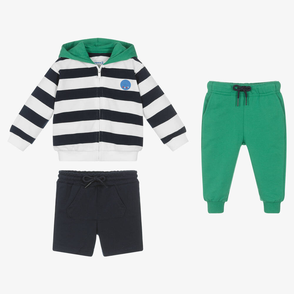 Mayoral - Streifen-Trainingsanzug blau/grün | Childrensalon
