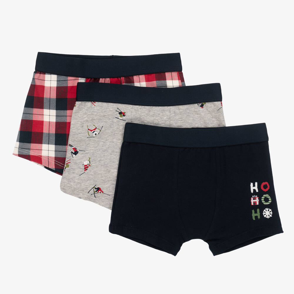 Mayoral - Boys Blue & Grey Cotton Boxer Shorts (3 Pack) | Childrensalon