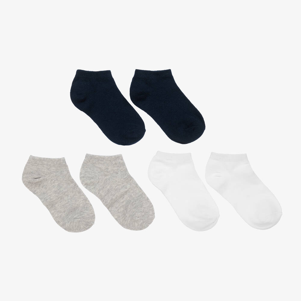 Mayoral - Boys Blue & Grey Cotton Socks (3 Pack) | Childrensalon