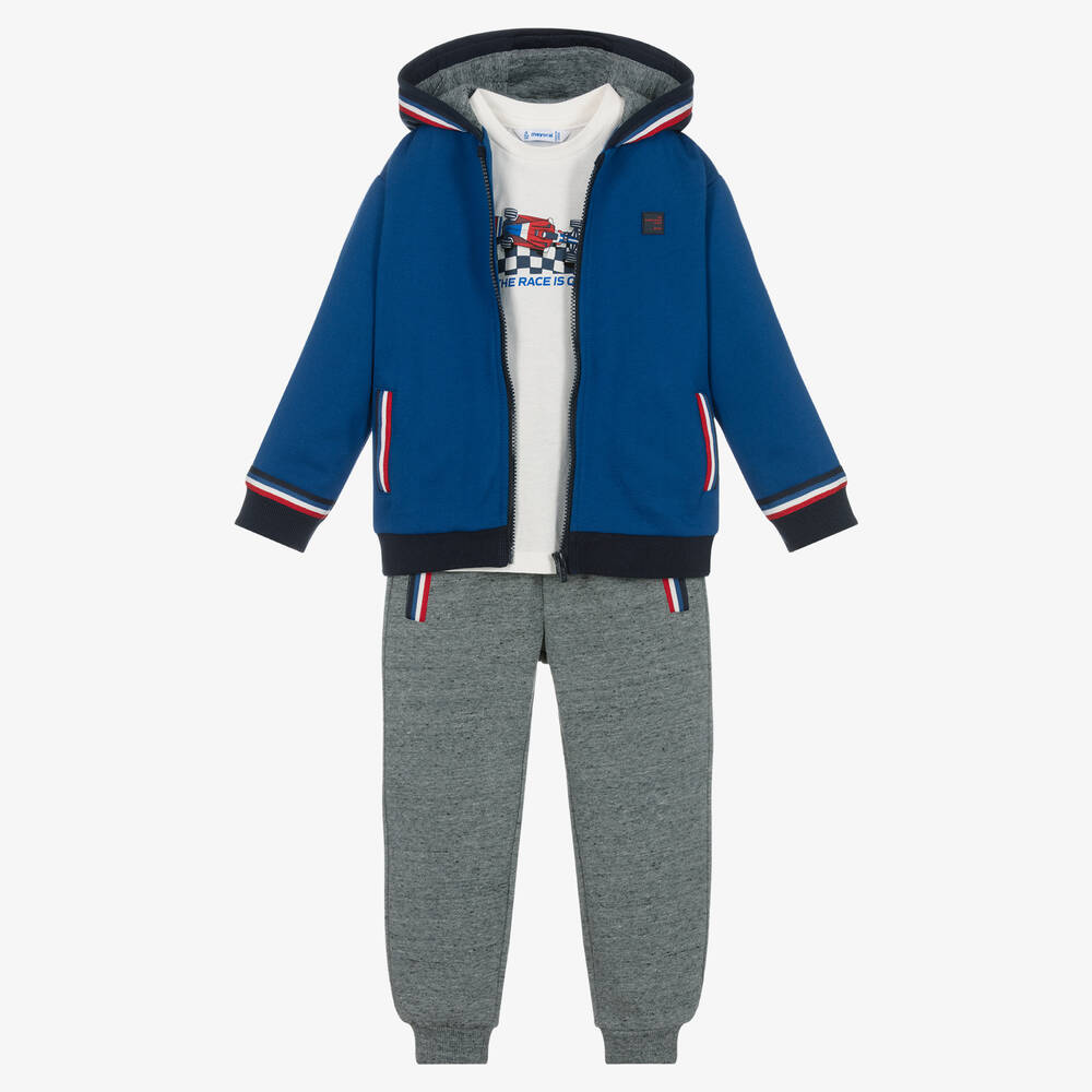 Mayoral - Boys Blue & Grey Cotton Tracksuit Set | Childrensalon