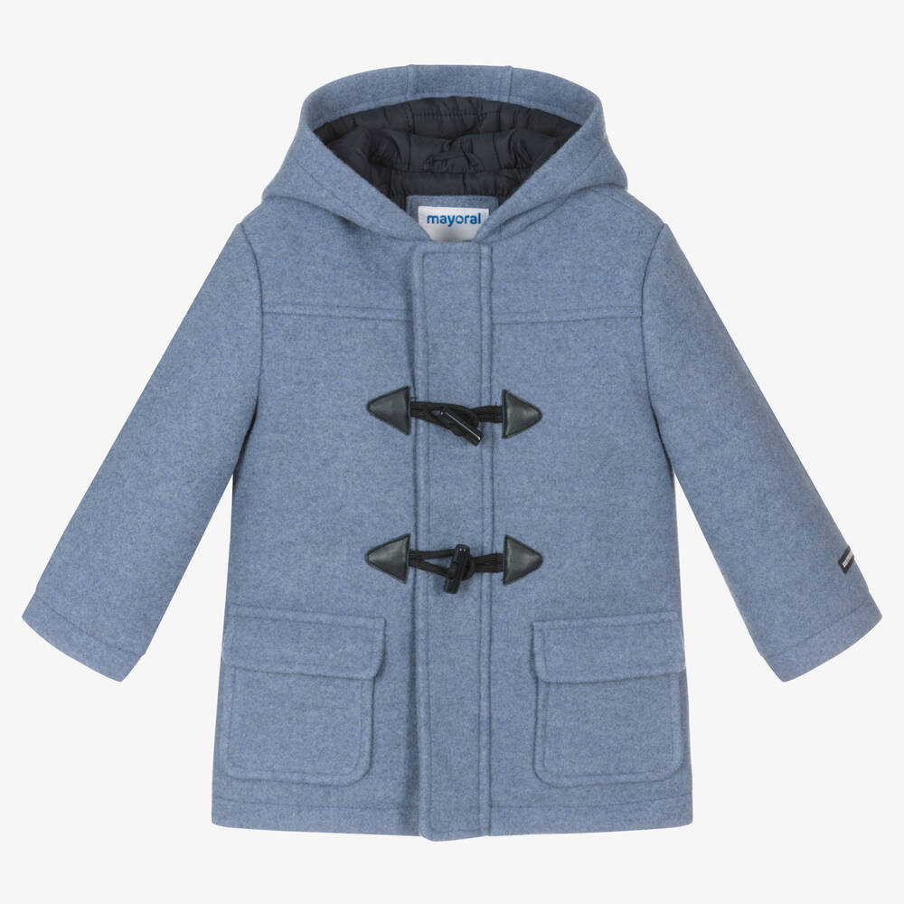 Mayoral - Boys Blue Hooded Duffle Coat | Childrensalon