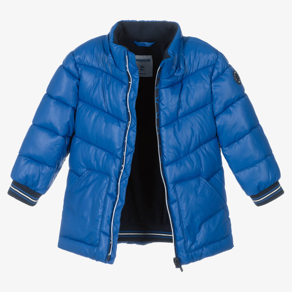 Mayoral-Boys Blue Hooded Puffer Coat | Childrensalon Outlet