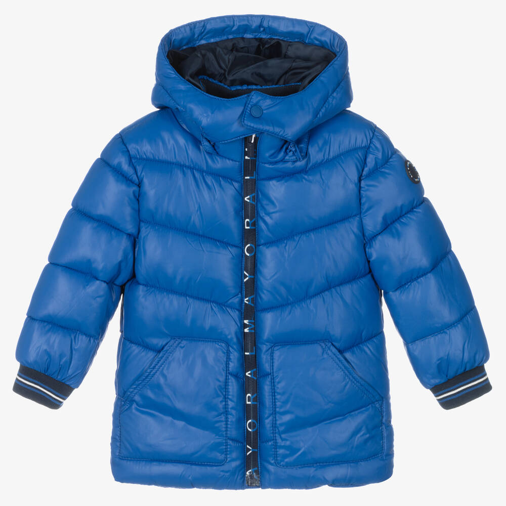 Mayoral Boys Blue Hooded Puffer Coat Childrensalon Outlet