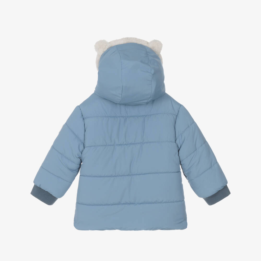 Mayoral-Boys Blue Hooded Puffer Coat with Faux Fur 3D Ears | Childrensalon Outlet