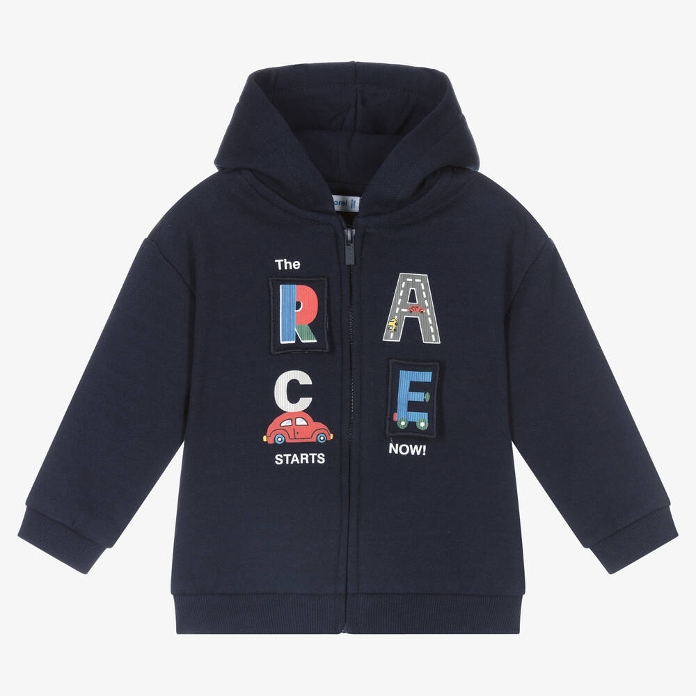 Mayoral - Boys Blue Hooded Zip-Up Top | Childrensalon