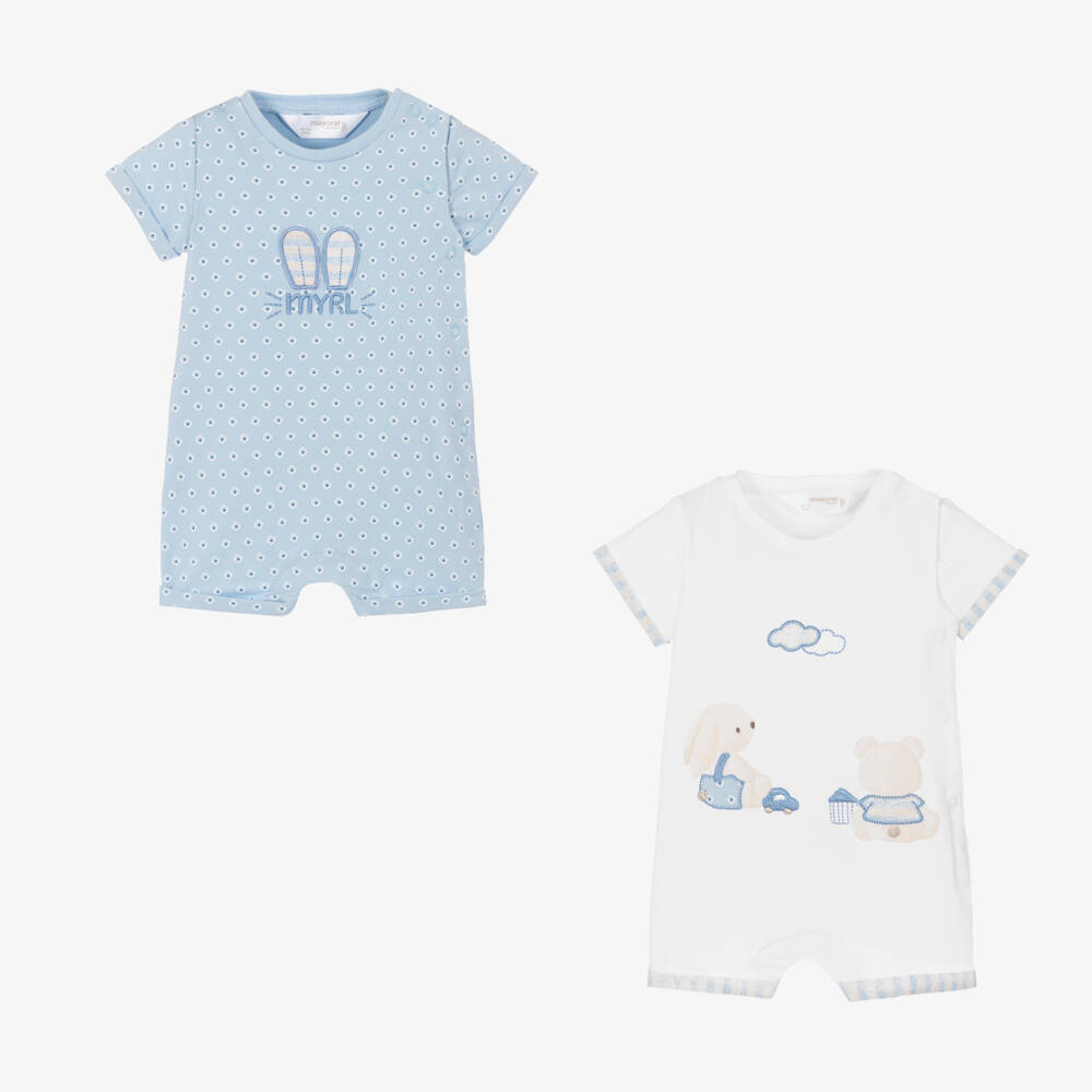 Mayoral Newborn-Boys Blue & Ivory Bunny Shorties (2 Pack) | Childrensalon Outlet