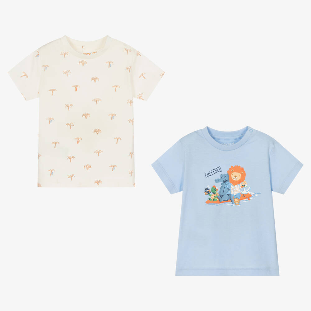 Mayoral - Boys Blue & Ivory Cotton T-Shirts (2 Pack) | Childrensalon